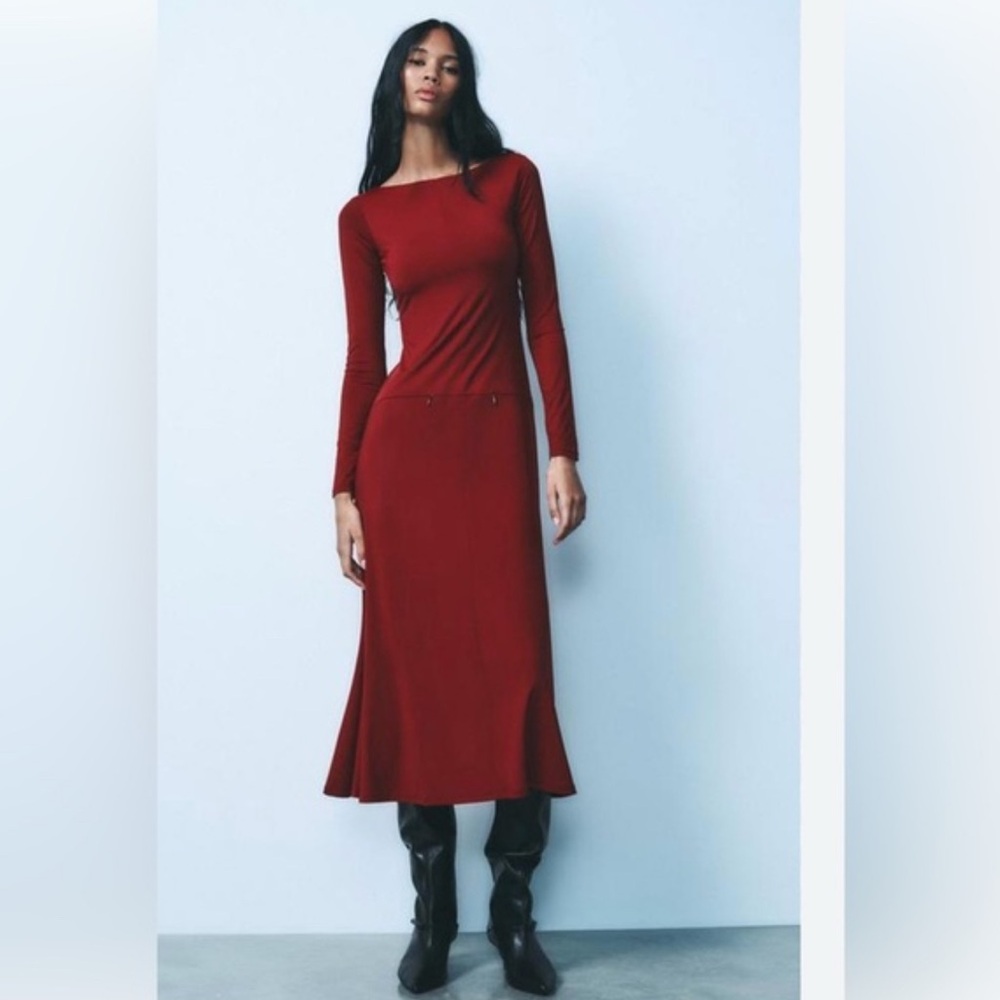 Zara Rich Red Long Sleeve Dress